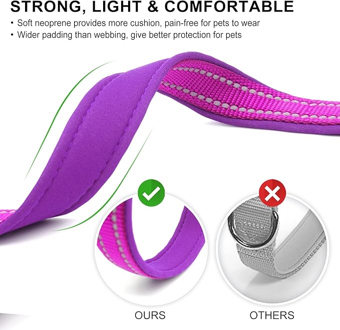 azuza Reflective Dog Collar,Soft Neoprene Padded Pet Collar with ID Tag Ring,Adjustable for Medium Dogs,Purple,M