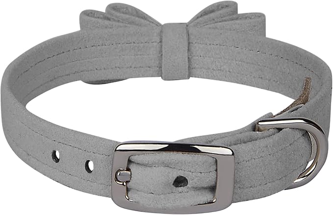 Susan Lanci Designs Ultrasuede Premium Dog Collar with Big Bow, Platinum, X-Large