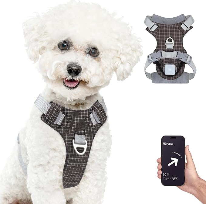 TagME No Pull Dog Harness with 2 Leash Clips,Lightweight & Visible for All-Day Walking, No Choke Pet Vest Includes AirTag Holder for Puppy,Black