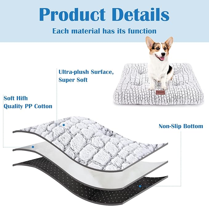 Dog Bed Crate Pad - Soft Fluffy Pet Cushion Mat for Small Dogs, Anti-Slip Comfy Kennel Pad for Puppy Crates