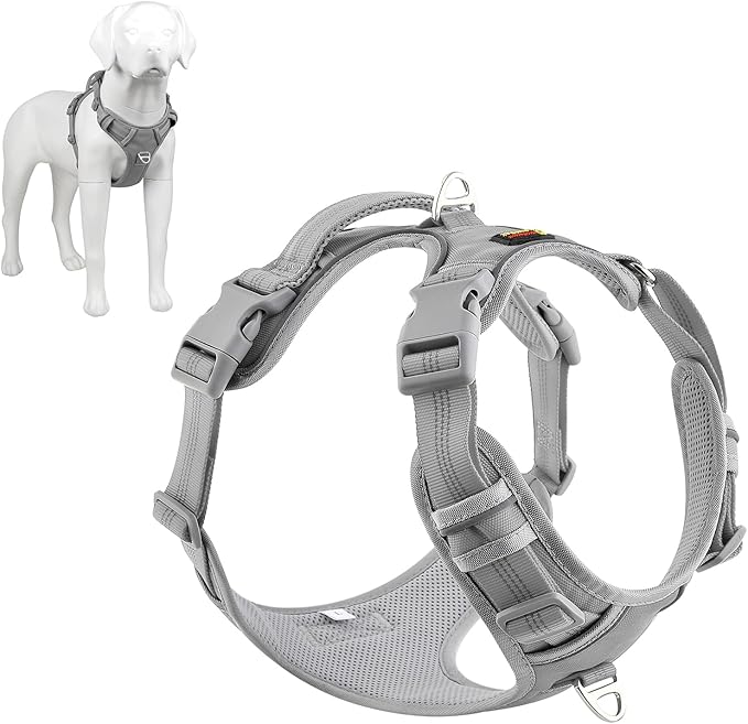 Plutus Pet No Pull Dog Harness, Release at Neck, Reflective Adjustable Dog Vest Harness, Easy Control Handle for Walking, for Small Medium Large Dogs, Gray, S