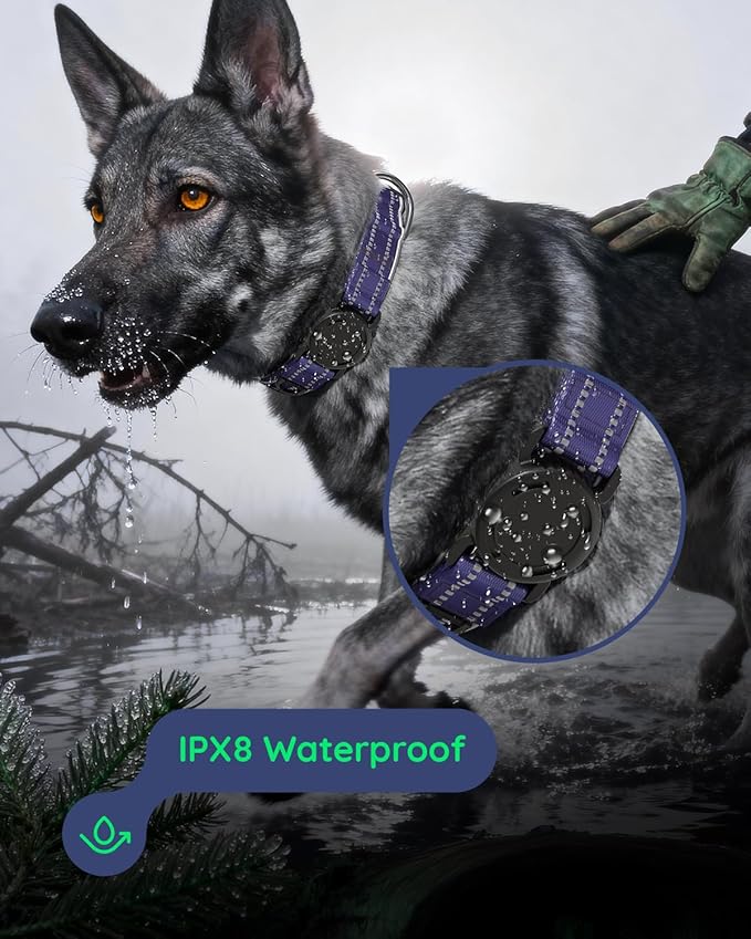 Upgrade Airtag Dog Collar,with IPX8 Waterproof AirTag Holder | Reflective Ultra-Durable | Soft Padded | Lock Buckle | Heavy Duty | Fit Small Medium Large Dogs（Purple，L(17"～23")）