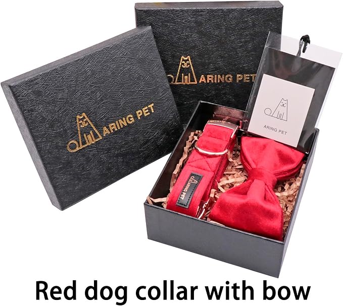 ARING PET Bowtie Dog Collar,Velvet Dog Collars with Removable Bowtie, Christmas Adorable Dog Collar, X-Large.