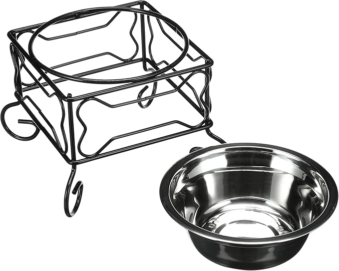 YML Elevated Stainless Steel Dog & Cat Bowl with Black Wrought Iron Stand, 5-Inch (2.5 Cups)
