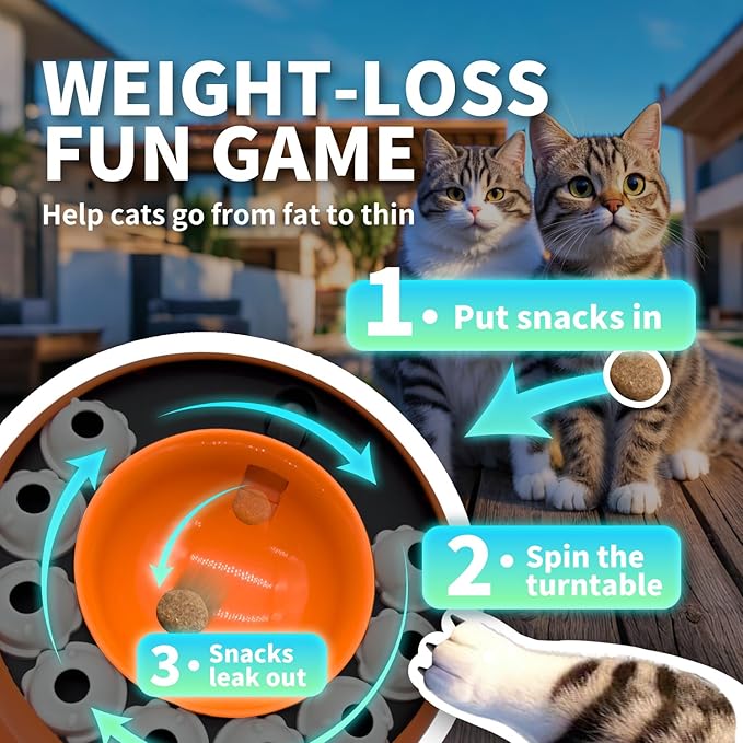 Interactive Cat Slow Feeder Bowl – Puzzle Bowl for Indoor Cats & Dogs, Kitten Puzzles Toys Treat Dispensing Food Dispenser (Orange)
