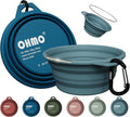 OHMO Collapsible Dog Water Bowls w/Built-in Stainless Steel Ring – 2pcs Small 12oz/400ml Portable Silicone Pet Feeding Bowl for Hiking, Camping, Travel