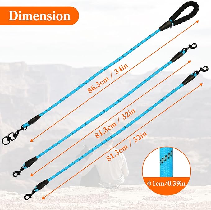 3 Way No Tangle Dog Leash - 360° Swivel Leash for Three Dogs, Reflective Design for Small Medium Large Dogs