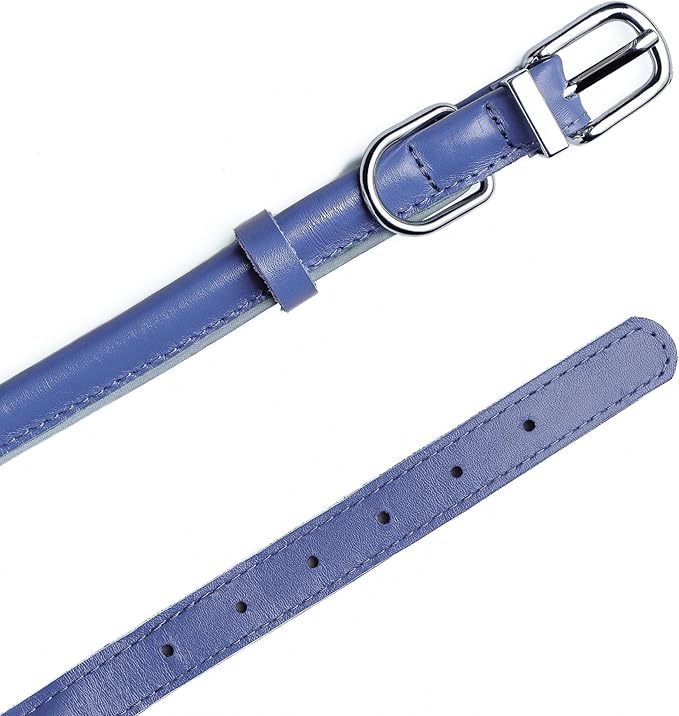 OOPSDOGGY Rolled Leather Dog Collar Reflective Roll Collars for Small Medium Large Dogs Puppy (Blue, XL, 17'' - 21'')