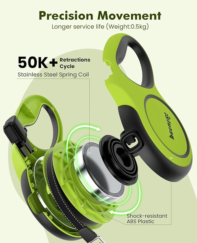 Pecute Retractable Dog Leash for Large Dogs, 26ft Heavy Duty Retractable Dog Leash with Poop Bag Holder, Anti-Slip Soft Grip, Reflective Leashes for Medium Large Pets for 33lbs-110lbs(Green)