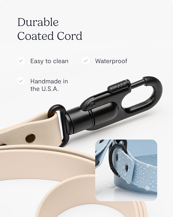 Fable Signature Dog Leash - Waterproof, Durable, Lightweight Leash - Wrist Strap Adjuster Allows for Hands Free Dog Walking - Large to Small Dogs - Security Clip - Made in USA - Blush M