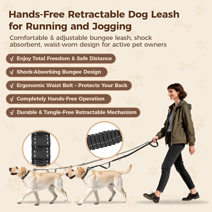 Detachable Heavy Duty Tactical Dog Leash, 9.7FT Hand-Free Bungee Shock Absorption Leash with Padded Handle Quick Release Metal Clip Car Seatbelt No Pull Training Lead for Medium & Large Dogs (Black)