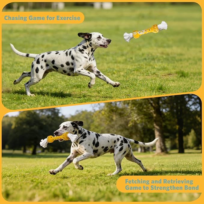 Durable Rubber with Pure Cotton Tassels for Medium and Large Breeds, Indoor Dog Chew Toy for Boredom Buster, Outdoor Fetch and Chase Toy for Excess Energy Relief, Cream Flavor, Yellow/White