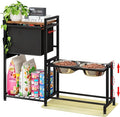 Elevated Dog Bowl Stand with Toy Basket Adjustable Metal Feeding Station Cabinet with Non-Slip Silicone Mat Pet Storage Organizer for Large Medium Small Dogs and Cats Black Include 2 Dog Bowl