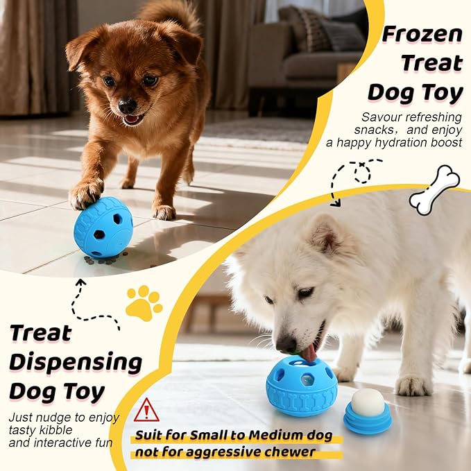 IFOYO Frozen Treat Dog Toy Ball for Small to Medium Dogs, Silicone Enrichment Dog Toys to Keep Them Busy, Reduce Anxiety, Puzzle Treat Dispensing Dog Toys for Slow Food Training, Easy to Clean (Blue)