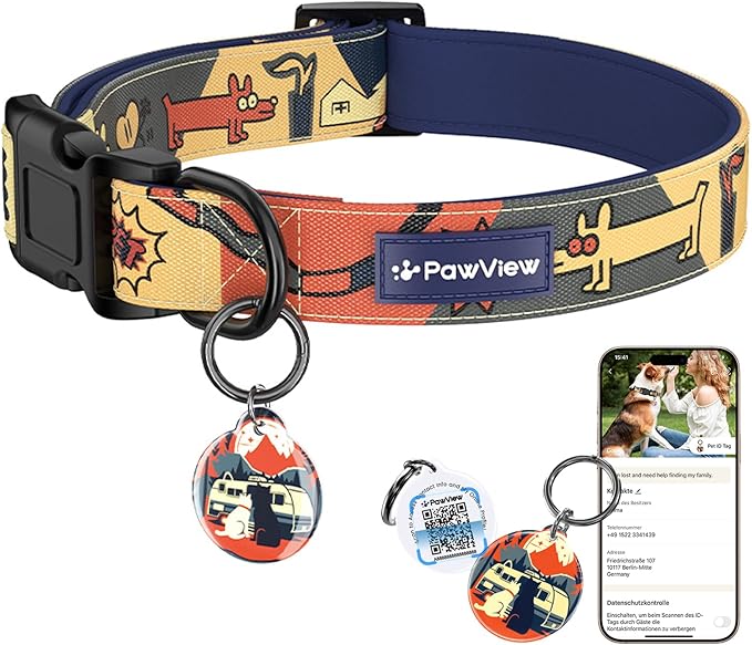 Dog Collar with QR Code ID Tag, Smart Pet ID Collar with Free App Option, Soft Padded Adjustable Dog Collar with Secure Metal D-Ring & Quick Release Buckle for Small Medium Large Dogs (Dark Blue, S)
