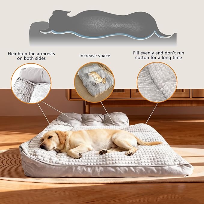 Large Dog Bed, Orthopedic Dog Couch & Pillow with Sides, Extra Thick Soft Fluffy & Comfortable Orthopedic Dog Bed, Machine Washable & All-Season Use, Durable Dog Crate Pad with Non-Slip Bottom