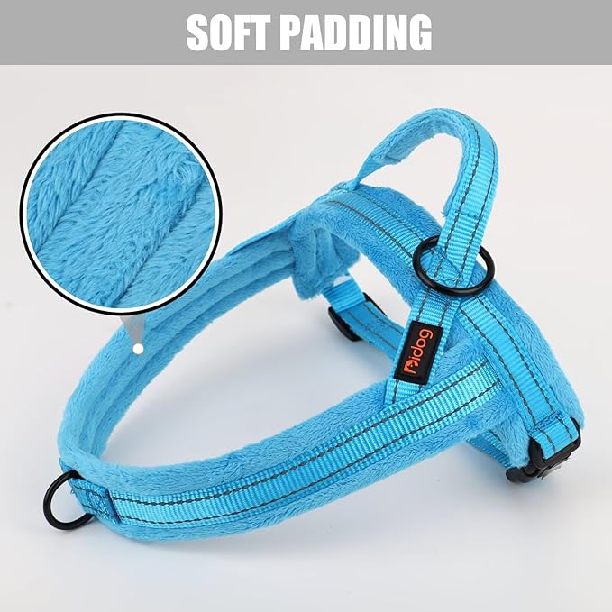Didog Soft Flannel Padded Dog Vest Harness, No Pull/Quick Fit Reflective Dog Strap Harness, Easy for Training Walking (XXS:Chest 12-15", Blue)