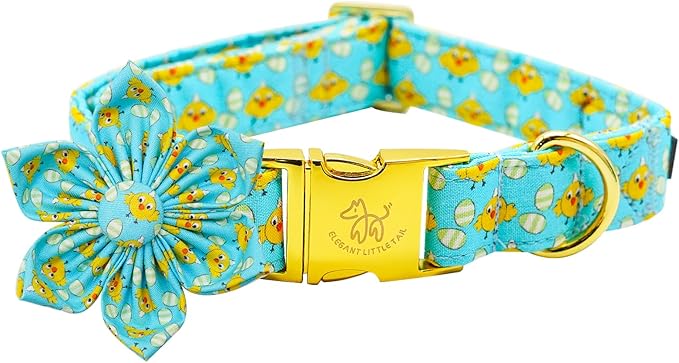 Elegant little tail Easter Dog Collar, Chicken Eggs Dog Collar with Flower Blue Boy Girl Pet Gift Puppy Flowers Adjustable Pet Collars for Large Dogs
