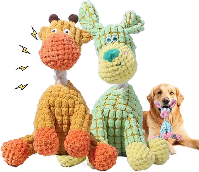 Indestructible Plush Squeaky Dog Toys, 2026 New Durable Heavy Duty Chew Toys for Aggressive Chewers, Teething Toys for Small Medium Large Dogs & Indoor Pups (Orange+Green)