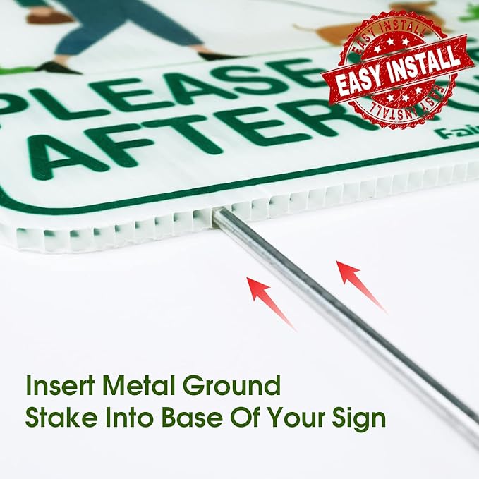 Faittoo Clean Up After Your Dog Signs (2 Pack) 12"x9" Double Sided with Metal H-Stake No Poop Signs for Lawn, Weather Resistant, Easy to Mount