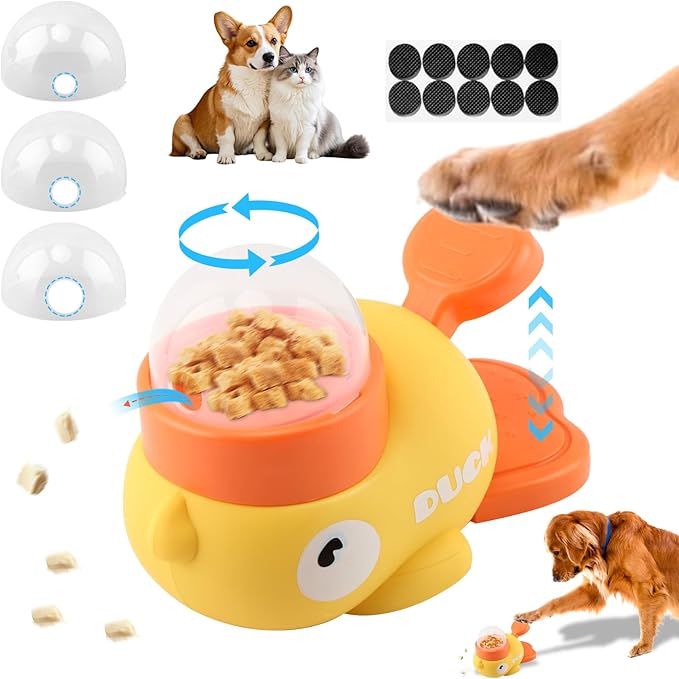 Dog Interactive Treat Dispenser, Duck-Shaped Slow Feeder Food Puzzle for Small Medium Dogs & Cats, Mental Stimulation IQ Training Enrichment Toy