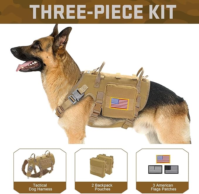 Forestpaw Dog Harness Medium Sized,Tactical Dog Harness with Handle,No Pull Military Style Service Dog Vest with Pockets Adjustable for Medium Dogs,Brown,Chest 19.5-41.5"