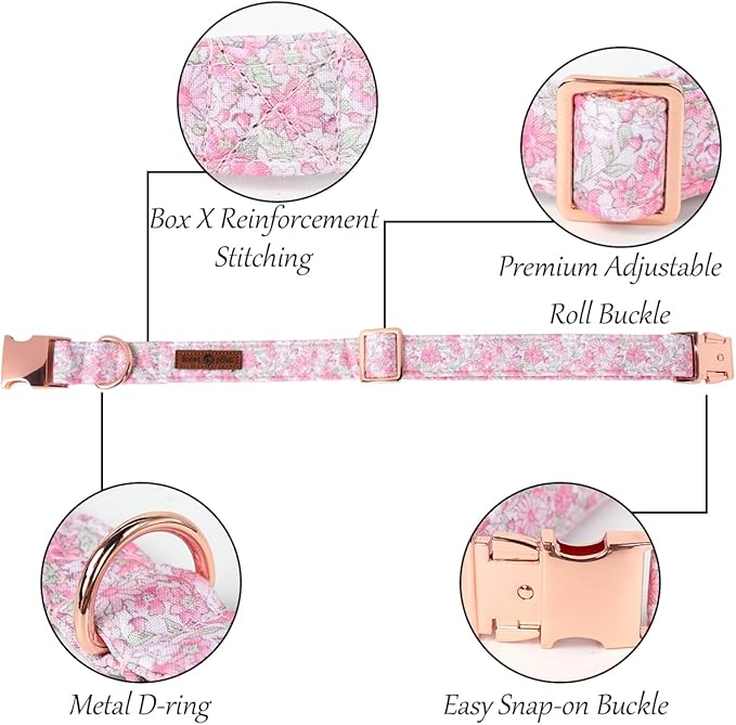 Lionet Paws Design Dogs Collar Cute Flower Sailor Bow Dog Collars for Girl Female Small Medium Dogs with Spring Floral S