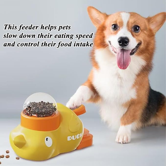 Dog Treat Dispenser Toy Interactive, Duck Cat Treat Dispenser, 2-in-1 Interactive Dogs Toys Food Puzzle Slow Feeder, Adjustable Slow Feeder for Dogs & Cats (Yellow)