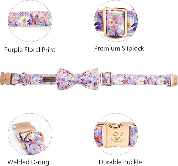 Elegant little tail Dog Collar, Rose Print Pet Collar Summer Dog Collar Durable Metal Buckle Dog Collars Cotton Pet Adjustable Dog Collars for X-Small Dogs