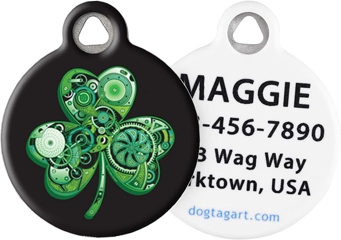 Dog Tag Art Lean Green Irish Machine Personalized Pet ID Tag for Dogs and Cats, Silent Polymer Coated Stainless Steel Nametag Personalized Nametag - Small .875" Diameter