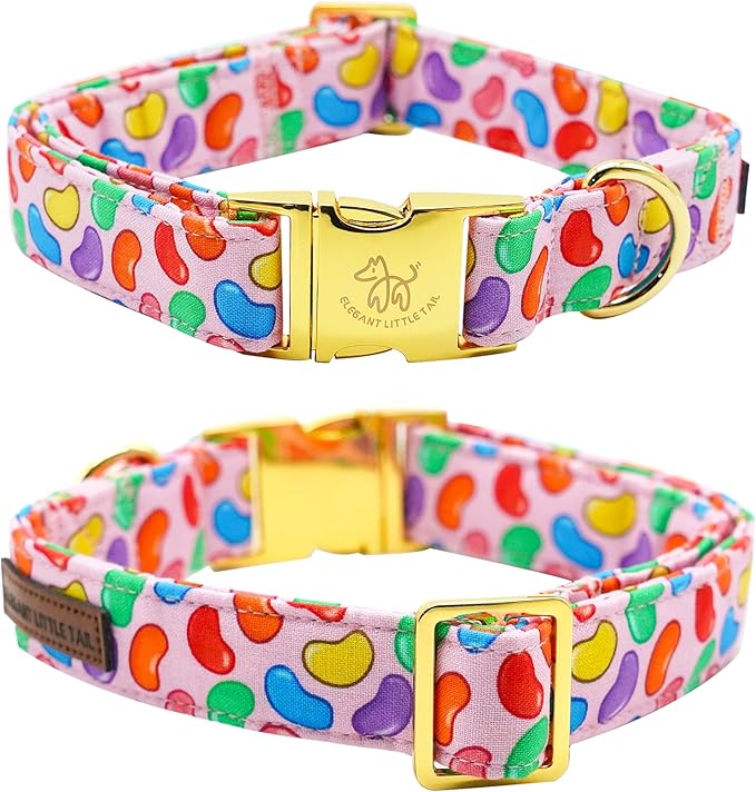 Elegant little tail Easter Dog Collar, Colorful Candy Print Dog Collar with Bow Puppy Collars Boy Pet Gift Puppy Bowtie Adjustable Pet Collars for Medium Dogs