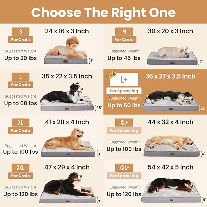 OhGeni Orthopedic Waterproof Dog Bed for Medium Large Dogs, Machine-Washable Removable Cover in Easy-Clean Fabric, High Density Foam & Easy-Carry Handle, Wider and Larger, 36 inch (Gray)