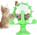 GLOGLOW Cat Food Leakage Toy, Windmill Treat Dispensing Cat Puzzle Food Interactive Toy Kitten Slow Feeder Snacks Distribution with Powerful Suction Cup(Green)