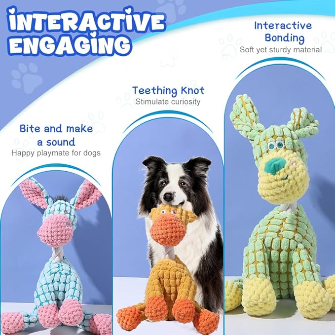 Indestructible Plush Squeaky Dog Toys, 2026 New Durable Heavy Duty Chew Toys for Aggressive Chewers, Teething Toys for Small Medium Large Dogs & Indoor Pups (Blue+Orange)