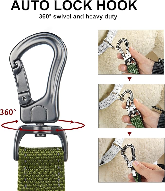 PetiFine 6FT Heavy Duty Dog Leash with Soft Padded Double Handle, Durable Strong Clasp Dog Leashes, Reflective Nylon Walking Lead for Large,Medium,Small Breed Dogs, Green