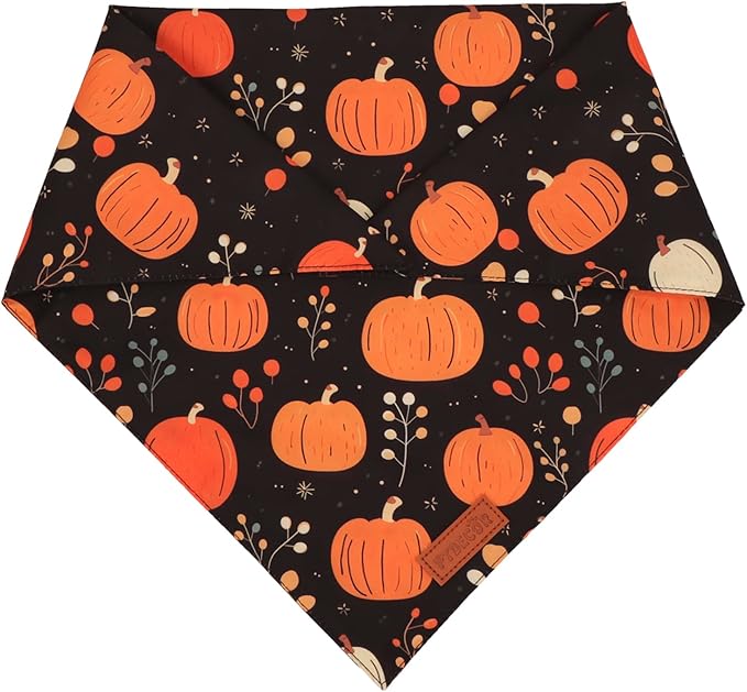 PTDECOR Fall Dog Bandana, Pumpkin Mushroom Design Scarf Reversible Holiday Dog Scarf, Triangle Thanksgiving Bandanas for Small Dogs Puppies Cats (Small)