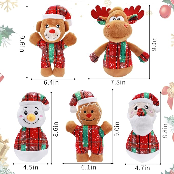 Christmas Dog Toys 5-Pack - Squeaky Holiday Toys for Small and Medium Dogs | Santa Claus, Reindeer, Snowman Designs to Keep Dogs Happy and Engaged