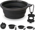 Bonza Collapsible Dog Bowls - Large 33 oz, Dog Travel Accessories, Silicone Portable Dogs Bowl & Water Dish with Reinforced Rim & Carabiner for Hiking, Camping, and Car Trips, Black
