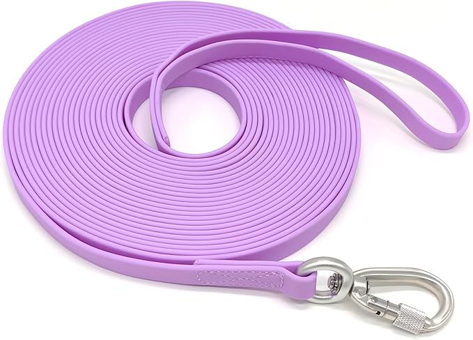 ZALER Long Dog Leash Waterproof Training Leashes 50ft 30ft 20ft 15ft 10ft 6ft, Odor Proof Recall Long Line Lead with Aviation Aluminum Carabiner Clip for Small, Medium, Large Dogs (15FT, Purple)