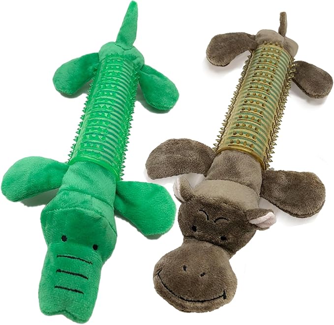 2025 New Dog Chew Toys for Aggressive Chewers, Tough Interactive Plush Squeaky Toys with TPR Rubber, Dog Toys for Small/Medium/Large Dogs Breed (D Crocodile + Hippo)