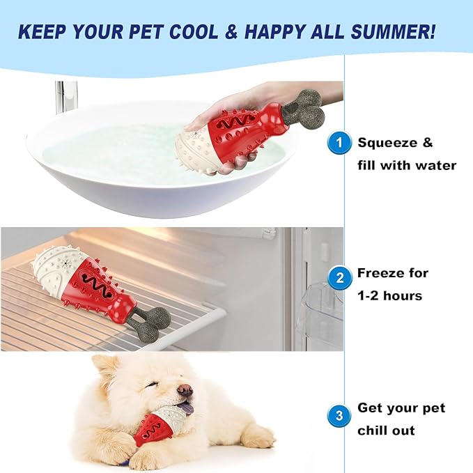 GOLDROC Dog Enrichment Toys, Puppy Teething Chew Toys for Small and Medium Dogs Breeds with Teeth Cleaning, Food Dispensing and Cooling Fun Features (Red)