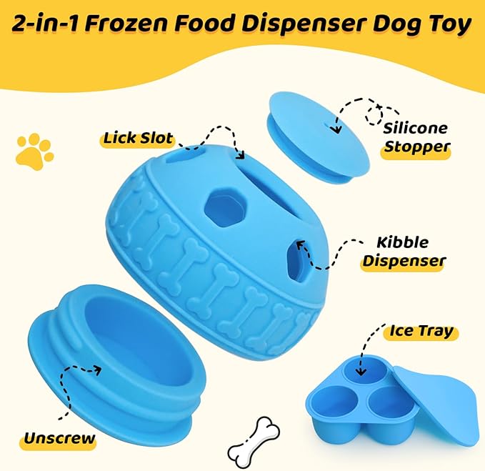 IFOYO Frozen Treat Dog Toy Ball for Small to Medium Dogs, Silicone Enrichment Dog Toys to Keep Them Busy, Reduce Anxiety, Puzzle Treat Dispensing Dog Toys for Slow Food Training, Easy to Clean (Blue)