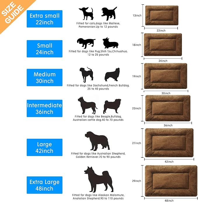 Dog Beds Crate Pad for Small Dogs Ultra Soft Dog Crate Bed Washable & Anti-Slip Kennel Pad for Dogs Cozy Sleeping Mat,Brown 24inch