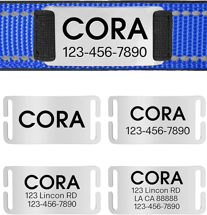Joytale Personalized Dog Collars with Engraved Name Plate, Silent No Jingle Custom Nylon Collar with Fixed ID Tag, Reflective Soft Neoprene Padded Breathable for Medium Dogs, Dark Blue