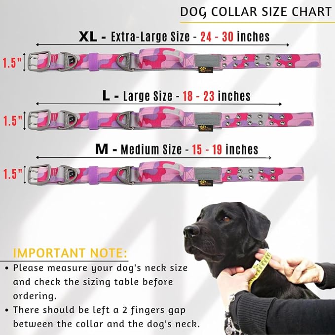 ADITYNA Heavy Duty Dog Collar for Extra-Large Dogs - Camo Pink Purple Collar with Handle for Training, and Walking - Wide, Tactical, Soft Neoprene Padded