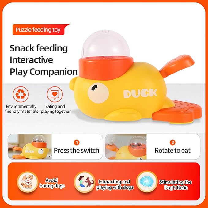 Duck Cat Treat Dispenser, 2-in-1 Interactive Toy & Slow Feeder, Adjustable Food Openings with Non-Slip Suction Base, Feeder Puzzle Toy for Dogs & Cats