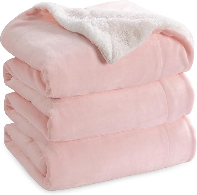 Bedsure GentleSoft Sherpa Fleece Blankets King Size for Bed, Non-Heated, Thick and Warm Throw for Women and Girls, Soft Fuzzy Plush King Blanket for Winter, Room Home Decor, Pink, 108x90 Inches