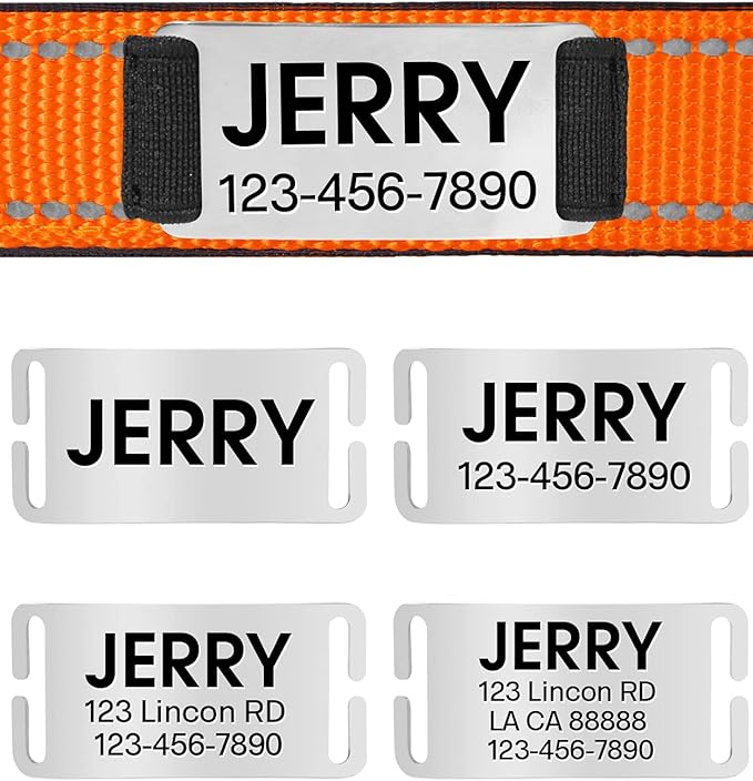 Joytale Personalized Dog Collars with Engraved Name Plate, Silent No Jingle Custom Nylon Collar with Fixed ID Tag, Reflective Soft Neoprene Padded Breathable for Medium Dogs, Orange