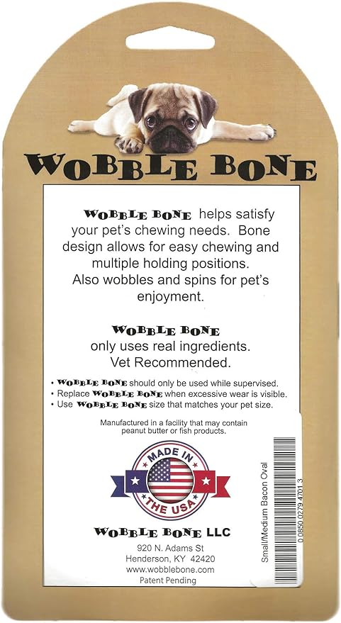 Bacon Oval - Delicious & Fun Bacon Dog Chew Toy - Tough Long Lasting Dog Bones Made in USA- Small/Medium Sized Dogs Up to 30 LBS, 3” X 5”