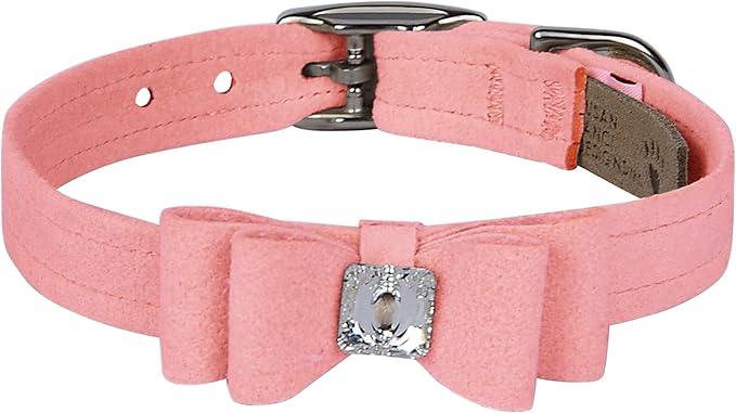 Susan Lanci Designs Ultrasuede Premium Dog Collar with Big Bow, Puppy Pink, Small